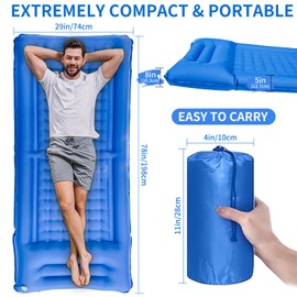 SEVNPRIME 78in x 29in x 5in Camping Sleeping Pad, Upgraded Durable Waterproof Compact Traveling Air Mattress, Built-in Foot Pump, Ultralight Inflatable Sleeping Mat for Backpacking, Hiking (Blue)