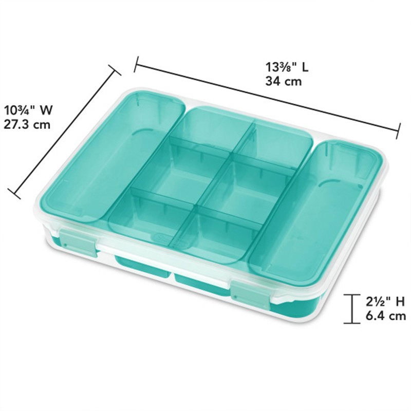 Sterilite Divided Case, Stackable Plastic Small Storage Container with Latch