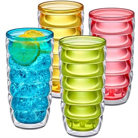 Amazing Abby - Arctic - 24-Ounce Insulated Plastic Tumblers (Set of 4), Double-Wall Plastic Drinking Glasses, Mixed-Color High-Balls, Reusable Cups, BPA-Free, Shatter-Proof, Dishwasher-Safe