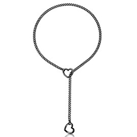 Wrlcorly Heart Slip Chain Necklace for Women Men Stainless Steel Adjustable O-Ring Lariat Cuban Collar Choker Necklace Jewelry Punk Rock Gothic Y-Necklace Black Silver Tone