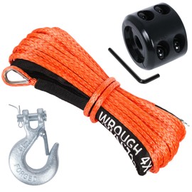 WROUGH 1/4" Synthetic Winch Rope 50 Ft Heavy Duty 10000 lb ATV Winch Rope Line with Steel Hook Rubber Stopper Protecting Sleeve/Sheath and Thimble Universal Fit for ATV SUV Vehicle (Orange)