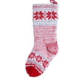 Pachamama Children Adult Wool Christmas Stocking Handknitted Reindeer Design Multicoloured 38x24 CM, Fleece Lined