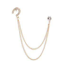 Horseshoe U Tassel Chain Brooch Collar Pin Rhinestone Solitaire CZ Brooches Lapel Pins Suit Shirt Tuxedo Corsage Accessories Fashion Wedding Anniversage Party Jewelry for Women Men (Gold)