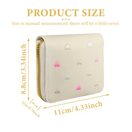 FuninCrea Women's Purse with Star Pendant, PU Leather Bag with Slots, Small Card Holder with Zip, Purse for Women with Embroidered Heart Pattern, White, Minimalist