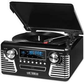 Victrola Haley Retro Bluetooth Record Player & Multimedia Center with Built-in Speakers - 3-Speed Turntable, CD Player, AM/FM Radio, 3.5mm Aux-In, Wireless Music Streaming, Black