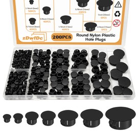 zDwfDc 200PCS 7 Sizes Black Hole Plugs Nylon Plastic Plugs for Round Holes, 1" 3/4" 5/8" 1/2" 3/8" 5/16" 1/4" Round Hole Cover Snap Locking, Used for Plastic Furniture, Cabinet Furniture DD016-b