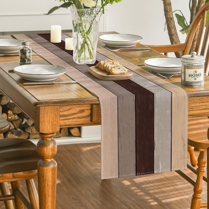 Artoid Mode Brown Retro Rustic Wood Texture Table Runner, Seasonal