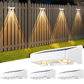 Solar Fence Lights, 7 RGB Colors, Warm White, Cool White Bright Lens LED, Dusk to Dawn Deck Light, Fence Solar Lights Outdoor Waterproof for Backyard/Railing/Wall/Step/Patio/Pool (4 Pack White Shell)