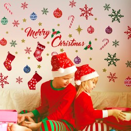 WALPLUS Wallplus Christmas Decorations Wall Stickers Merry Christmas Decoration Set Wall Murals Decals Living Room Children Nursery Décor Merry Christmas and Colourful Snowflakes