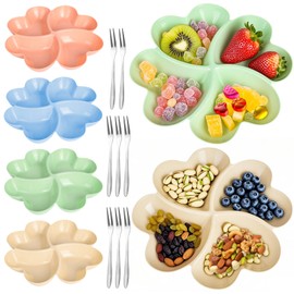 Qichan 6 Stück Snackteller mit Fächern, Herzförmige Snack Teller mit 8 Fruchtgabel aus Edelstahl, Wiederverwendbar Snackschale für Süßigkeiten Desserts Nüsse Obst Vorspeisen