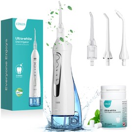 COSLUS Whitening Water Flosser Pick: Professional Cordless Oral Irrigador 300ML Portable Whitening Water Flossers Picks IPX7 Waterproof Electric Floss Trave Home F5020E (30 Whitening Minty Flavor)