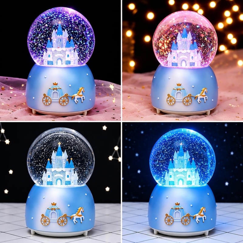 Snow Globe, Castle Musical Snowglobe with Automatic Snowfall (Blue)