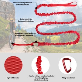 Children's Bicycle Tow Rope, 3 Metre Bicycle Tow Strap, Elastic, Load Capacity 500 lbs, Elastic Recovery Tow Strap for Bicycle, MTB or Mountain Bike (Red)