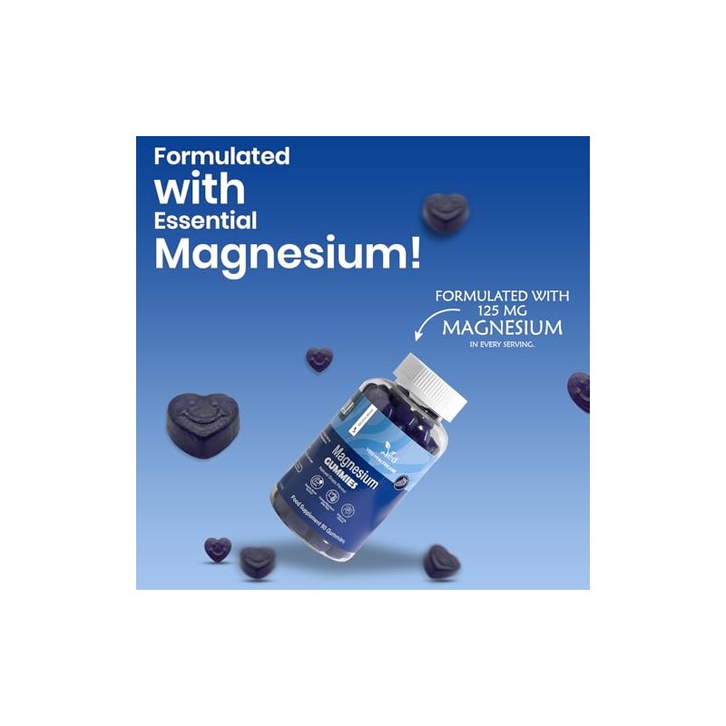 Magnesium Gummies, (90 Gummy), Magnesium Citrate, Natural Grape Flavour, Vegan,