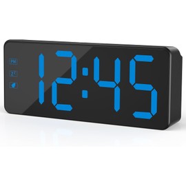 KWANWA Digital Alarm Clock with Large LED Display - Adjustable Brightness, 12/24H Time, Easy to Use, Mains Powered (Adapter Included) - Perfect Bedside Clock for Home, Office,Travel (Blue Digit)