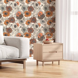 PODUFF Vintage Floral Wallpaper – Modern and Vintage Peel and Stick Wallpaper, Self-Adhesive Vinyl with Hand-Drawn Flowers for Boho or Farmhouse Decor, 17.7in x 118in