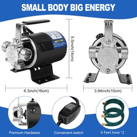 FLOWPAC Water Transfer Pump 110V With Convenient Switch,1/10 HP 330 GPH with 3/4 inch Ports Double Hose Water Pump -New upgrade
