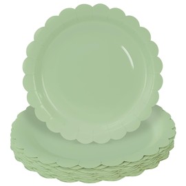 HEIPINIUYE 50 Pieces Sage Green Paper Plates 7 Inch Sage Scalloped Plates Disposable Dinner Plates for Wedding Baby Shower Birthday Party Dessert Plates