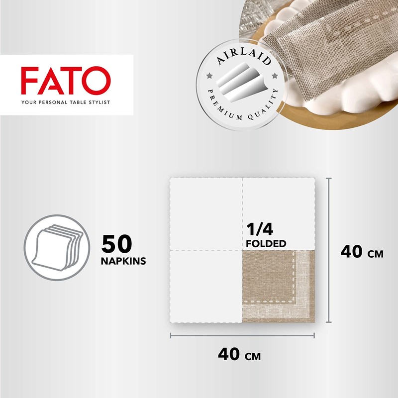 FATO - Trockene Papierservietten, Airlaid, Textileffekt, Packung mit 50 Servietten,