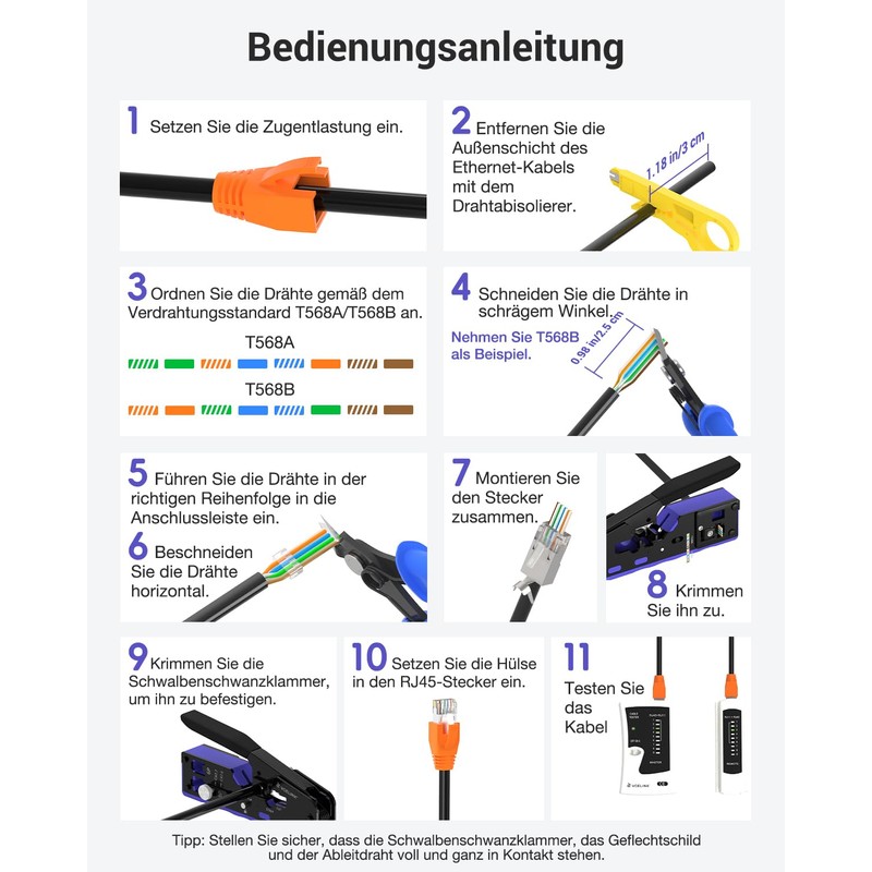 VCELINK Network Tool Set, RJ45 Crimping Tool with 20 x