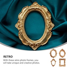 5 Pieces Photo Frames Antique Oval Small Gold Frames Miniature Gold Frame Vintage Photo Frame Resin Accessories Synthetic Resin Picture Frame