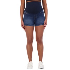 Savi Parker Women's Knit Denim Maternity Shorts Over Belly - 4" Inseam (XL, Husdson Wash)