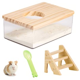 SRTSTR Hamster Sand Bath Container Hamster Toilet with Ladder and Shovel Hamster Bathroom Acrylic Square Transparent Sand Bath Tub for Hamster Mice Lemming Gerbils