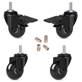 Hirate 2" Caster Wheel with 5/16” Threaded Stem(2 Casters with Brake Lock),4 Pack Swivel Stem Casters Wheels with Screw Inserts for Carts Furniture Trolley DIY Stands