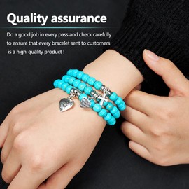 Global-Daily Africa Turquoise Crystal Bracelet,8mm Natural Gemstone Bead Bracelet,Healing Crystal Bracelet with Pouch & Love Heart