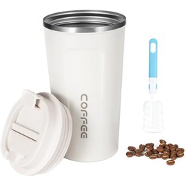 510 ml18 oz Taza Termo de Caf de Acero Inoxidable 304 con Tapa, Vaso Trmico para Caf con Cuerda y Cepillo, Taza de Vaco para Bebidas Fras y Calientes 