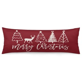 Christmas Body Pillow Cover Winter Holiday Xmas Tree Christmas Pillowcase Soft Long Pillow Case Protector with Zipper Decorative Large Pillowcases for Couch,Bedroom, 20"x54",Red