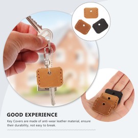 VILLCASE 3pcs Key Caps Covers, Key Identifiers Markers Protectors, PU Leather Key Covers Tags Key Protector Caps for Standard Regular Thin Flat House Keys