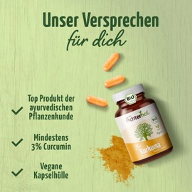 Turmeric Capsules High-Dose Organic 600 mg Curcuma Powder per Capsule, No Additives, Vegan, Laboratory Tested