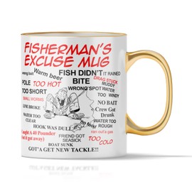 TWISTED ENVY Ceramic Coffee Mugs - Fisherman's Excuse Printed Funny Tea Cup - Novelty Gifts for Home and Office, Friends, Family, Men, Women (11 OZ GOLD RIM & HANDLE)