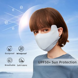 OHRAIN Anti-UV Face Cover UPF50+ with Canthus Protective & Breathable Open Washable Reusable Sun Protection Facemask for Women Blue