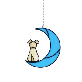 CMANLNYK Acrylic Moon Angle Dog Memorial Gifts - Window Hangings Suncatcher Ornament Decoration, Pet Dog Memorial Bereavement Remembrance Memory Gift Plaque, Loss of a Dog Sympathy Gift Decor, Blue