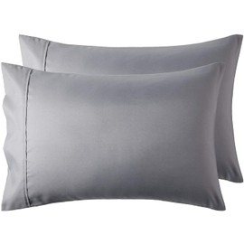 SHEETSPA 1000 Thread Count 100% Long Staple Egyptian Cotton 2 Piece Envelope Closure Housewife Pillow Cases Silver Grey Standard Size 50cm x 75cm, Soft 2 Pc Silver Grey Pillow Cases in Gift Box
