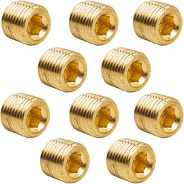 10 PCS 1/4" NPT Male Pipe Plug Fitting Set Brass Hex Counter Sunk Pipe Plug for Closing The End of Pipe, Internal Hex Socket Thread Socket Pipe Plug Kit Pipe Fittings Tools and Home Improvement