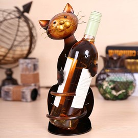 Tooarts Cat Shape Wine Holder Wine Shelf Metal Sculpture Practical Home Decor Crafts
