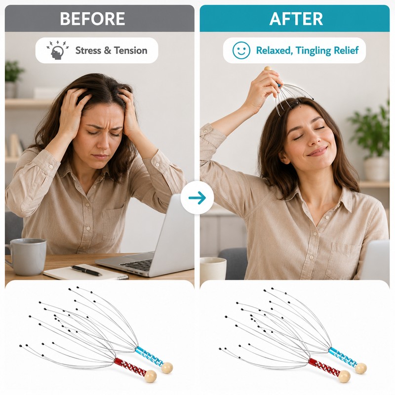 Manual Scalp Massager for Relaxation – Flexible Stainless Steel Prongs