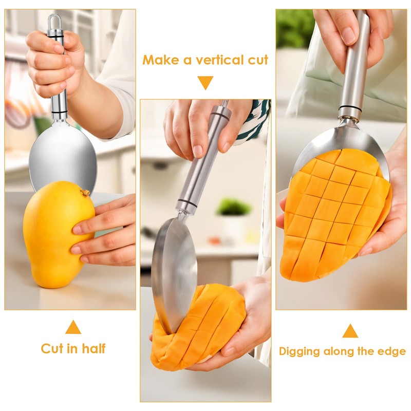 Mango Slicer, Silver Mango Cutter Tool, Stainless Steel Microblades Watermelon