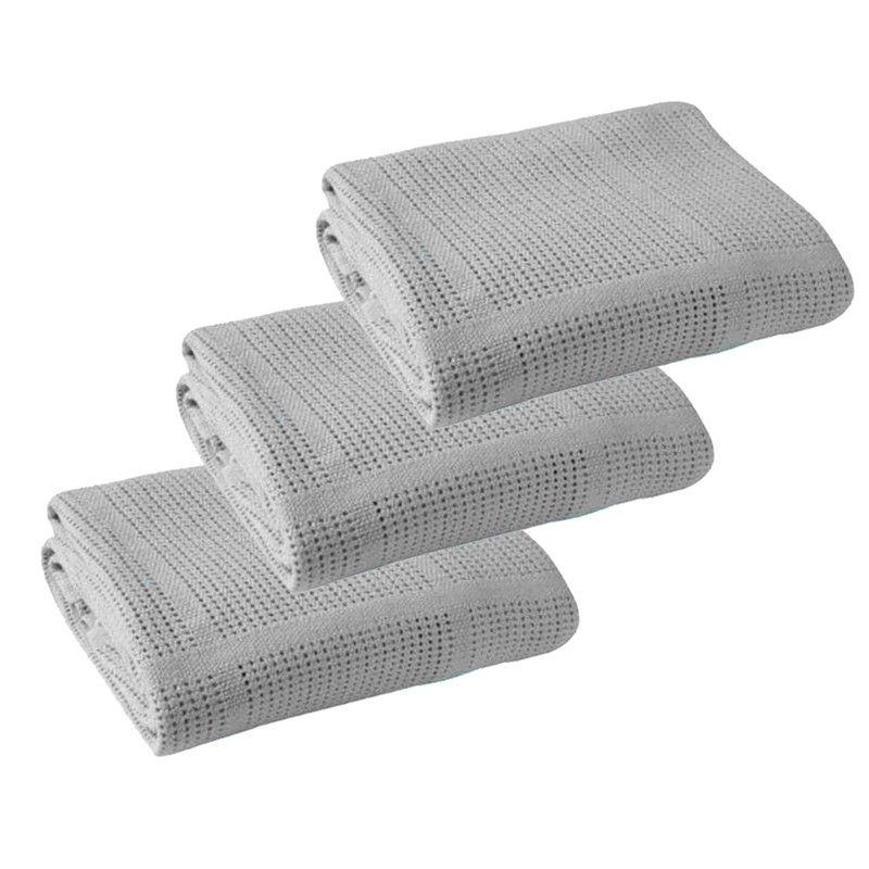 3 x Baby Grey Cellular Blankets for Moses Basket /
