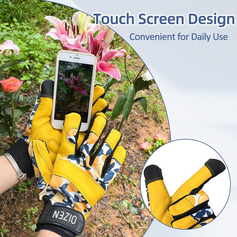 OIZEN Cowhide Leather Thorn Proof & Puncture Resistant Gardening Gloves