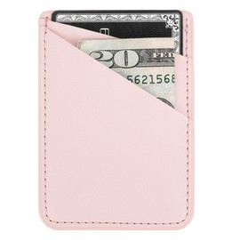 uCOLOR 2Pack Phone Card Holder, Leather Wallet with Sticky Back, Adhesive Stretchy Credit Card Pocket for Most Cell Phones (White, Pink)