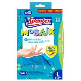 Spontex Mosaic Disposable Nitrile Gloves, Latex-Free, Powder-Free, Extra Resistant, Multi-Purpose, Blue, Size L, Pack of 40