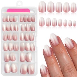 AddFavor Oval Press on Nails, 120pc Cat Eye Press On Nails Medium Fake Nails with Adhesive Tabs, 12 Sizes Artificial Acrylic Stick on Nails for Women