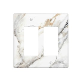 Whtie Grey Black Marble Print 2 Gang Double Rocker Light Switch Plate Cover Decorative Standard Size Gray Gold Wall Plates for Bathroom Bedroom Kitchen Office