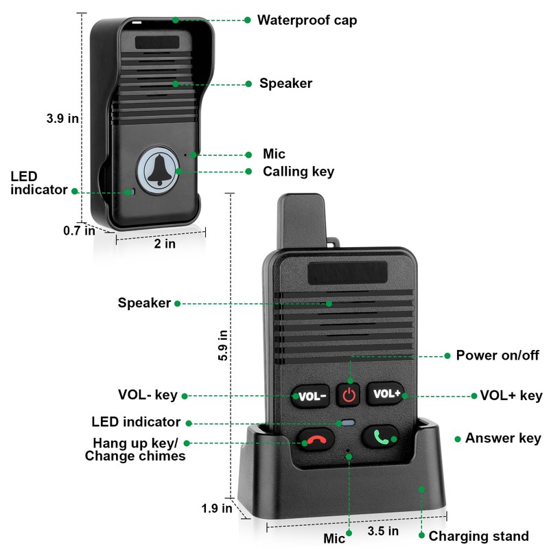 Wireless Doorbell, Waterproof Full Duplex Doorbell Wireless Upgrade, 1000ft Range,