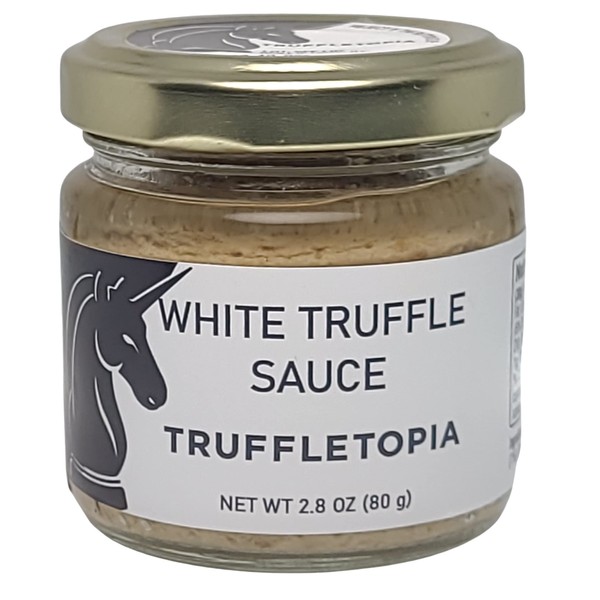 Truffletopia I White Truffle Sauce I Made with Real White Truffles from Italy I Most Versatile Topping or Condiment, for Seasoning, Cooking & Baking I Vegan, Gluten Free, Non-GMO, No MSG, Cholesterol Free, Sugar Free I 2.8 oz