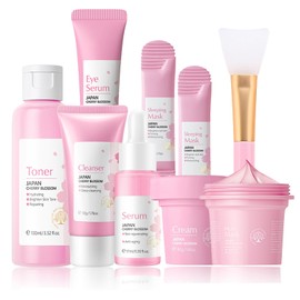 Skin Care for Teenage Girls,Skincare Set, Cherry Blossom Skin Care Sets & Kits,Glowing Beauty Skincare Kit,Natural Sakura Korean Skincare Set Products (SetC)